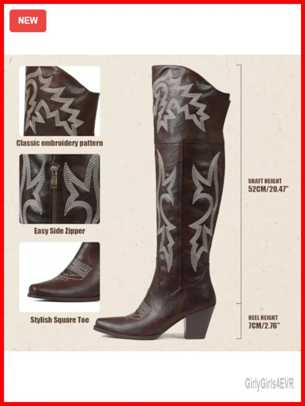 Over The Knee Cowboy Boots for Women Chunky Heel Pointed Toe PU